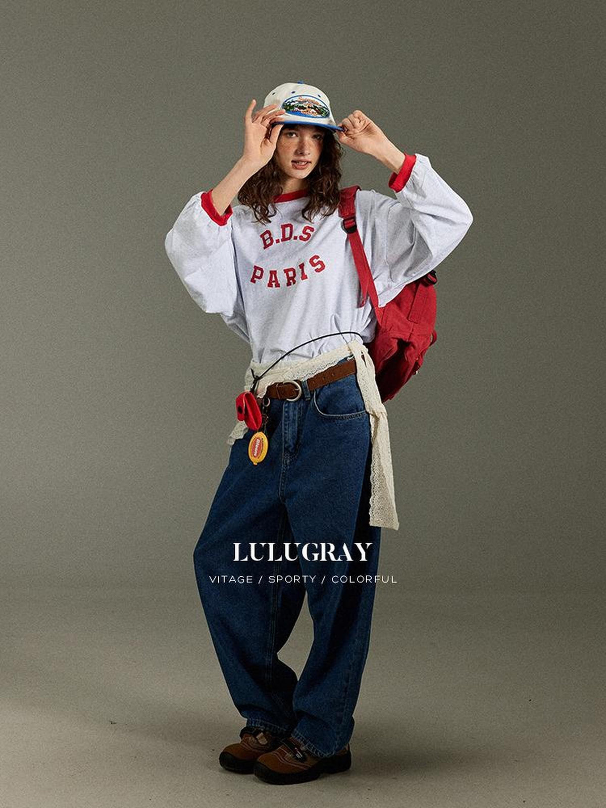lulugray Retro Letter Print Loose Round Neck Women&