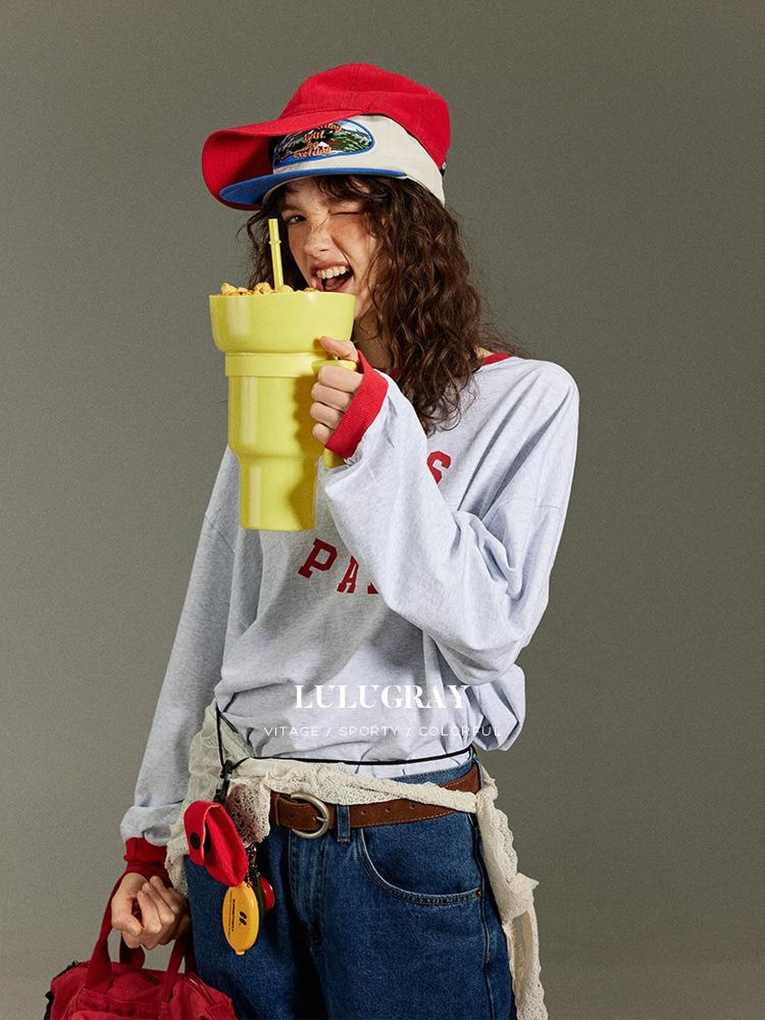 lulugray Retro Letter Print Loose Round Neck Women&