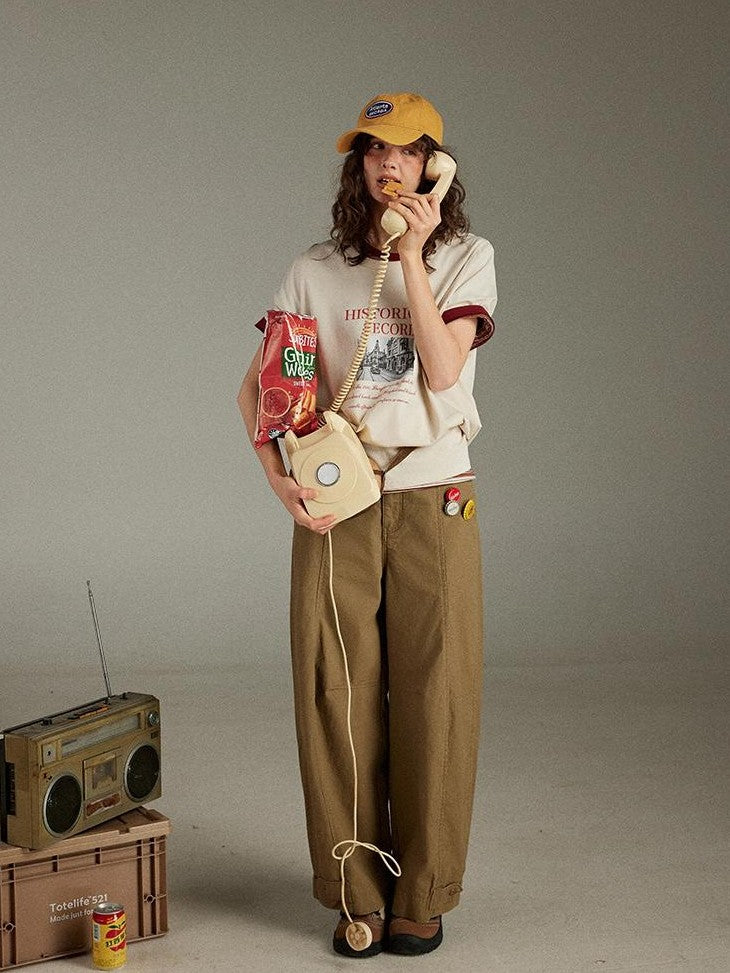 lulugray Retro Printed Graphic Crew Neck Loose Fit Women&