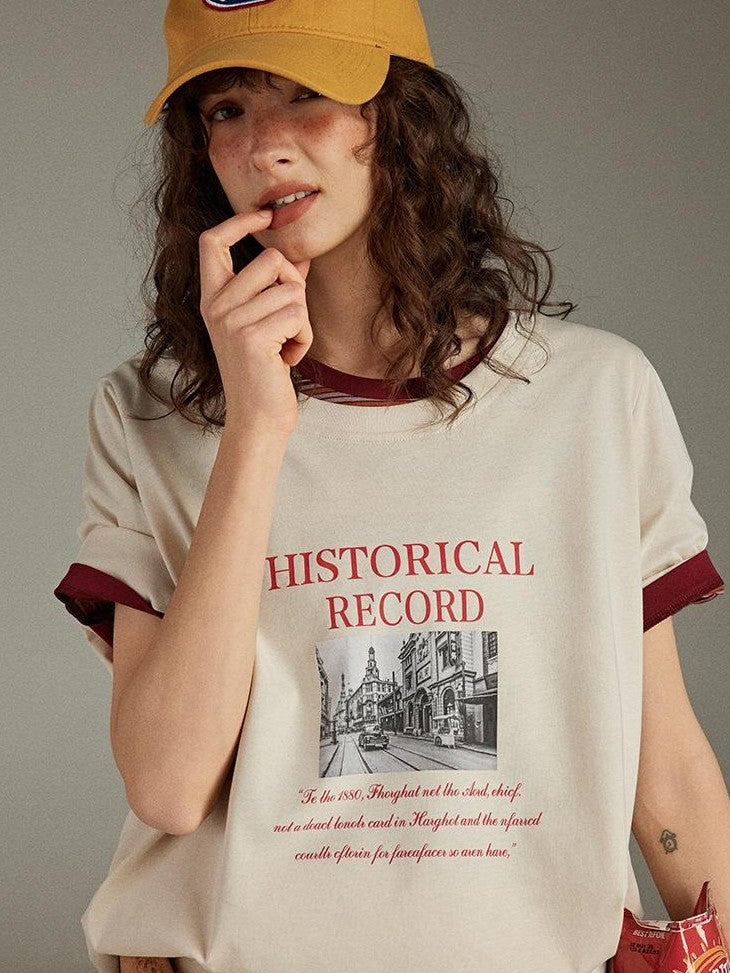 lulugray Retro Printed Graphic Crew Neck Loose Fit Women&