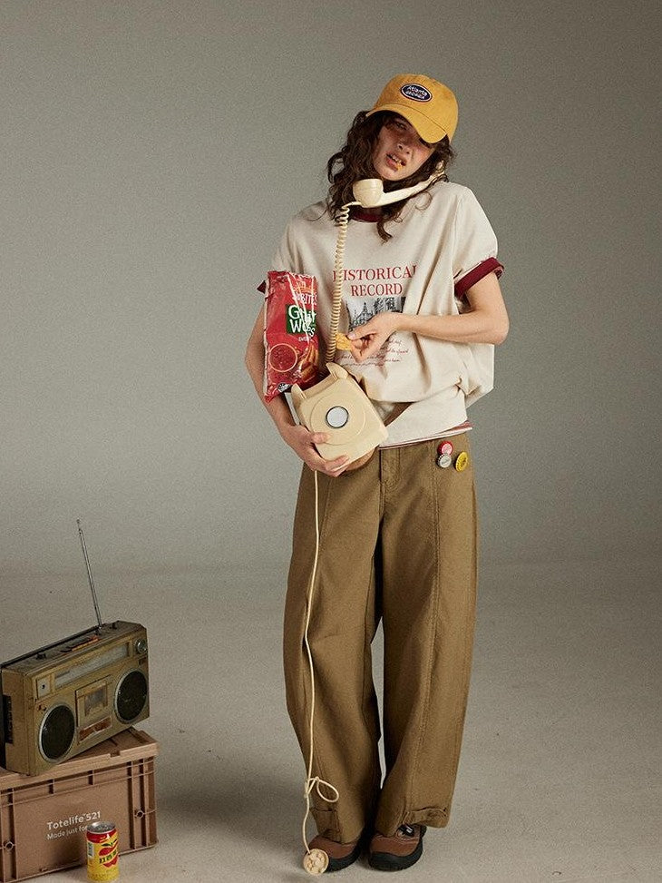 lulugray Retro Printed Graphic Crew Neck Loose Fit Women&