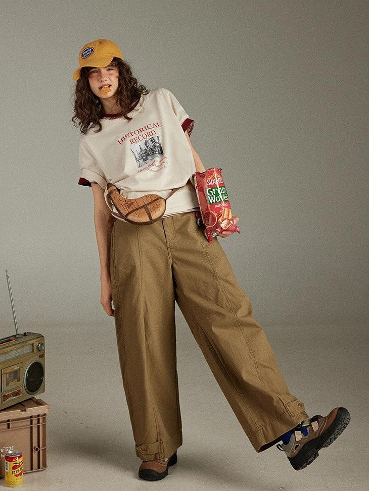lulugray Retro Printed Graphic Crew Neck Loose Fit Women&