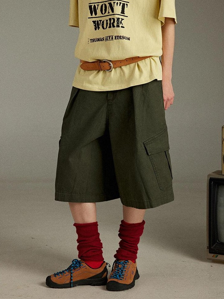 lulugray Retro Sport Large Pocket Cargo Print High Waisted Loose Women&