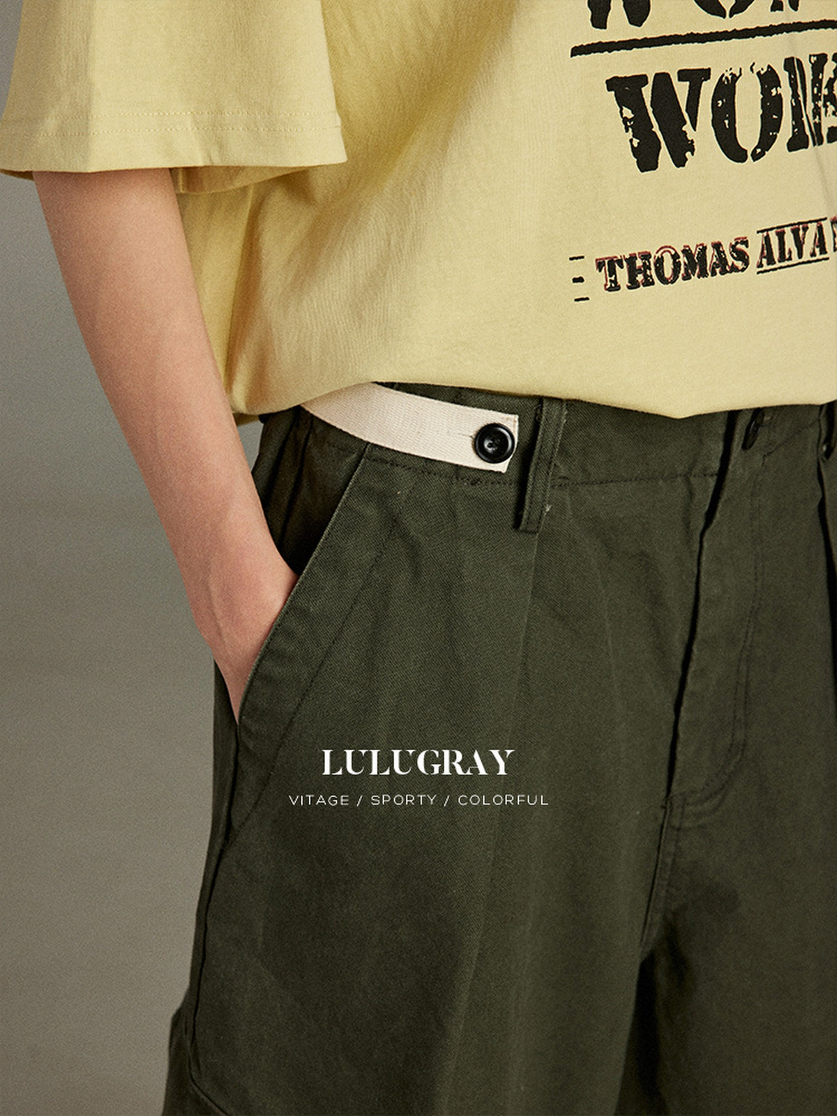 lulugray Retro Sport Large Pocket Cargo Print High Waisted Loose Women&