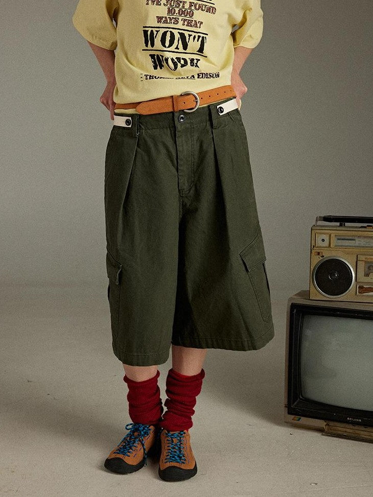 lulugray Retro Sport Large Pocket Cargo Print High Waisted Loose Women&