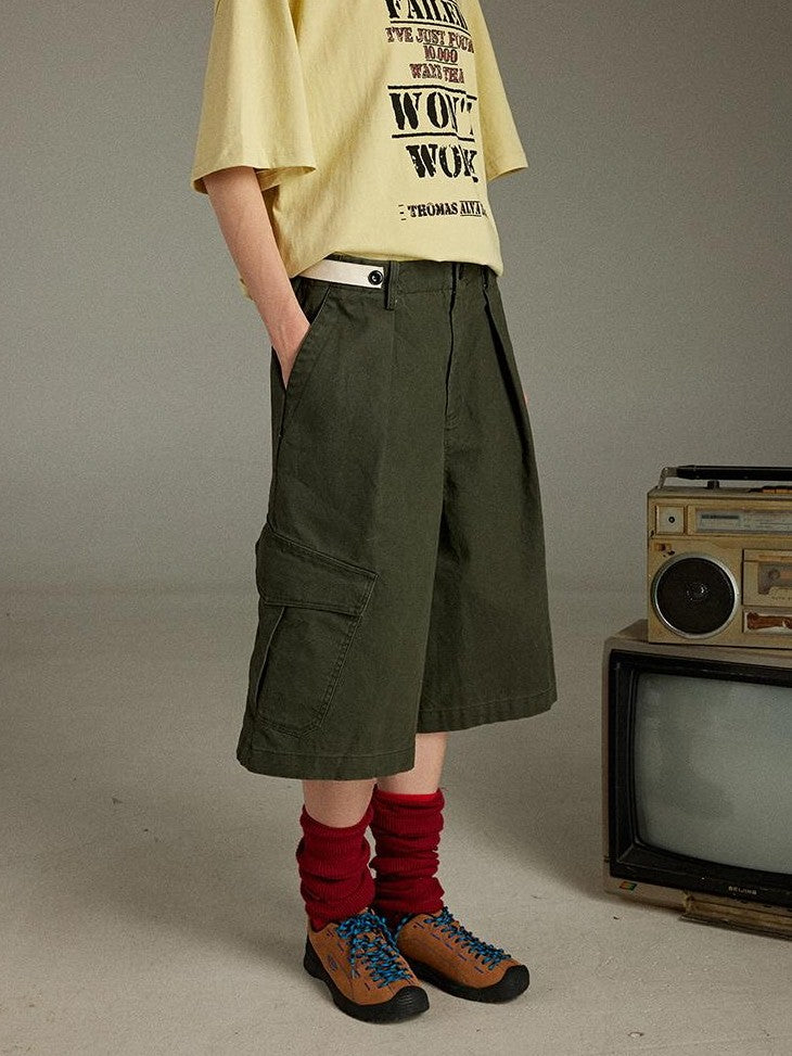 lulugray Retro Sport Large Pocket Cargo Print High Waisted Loose Women&