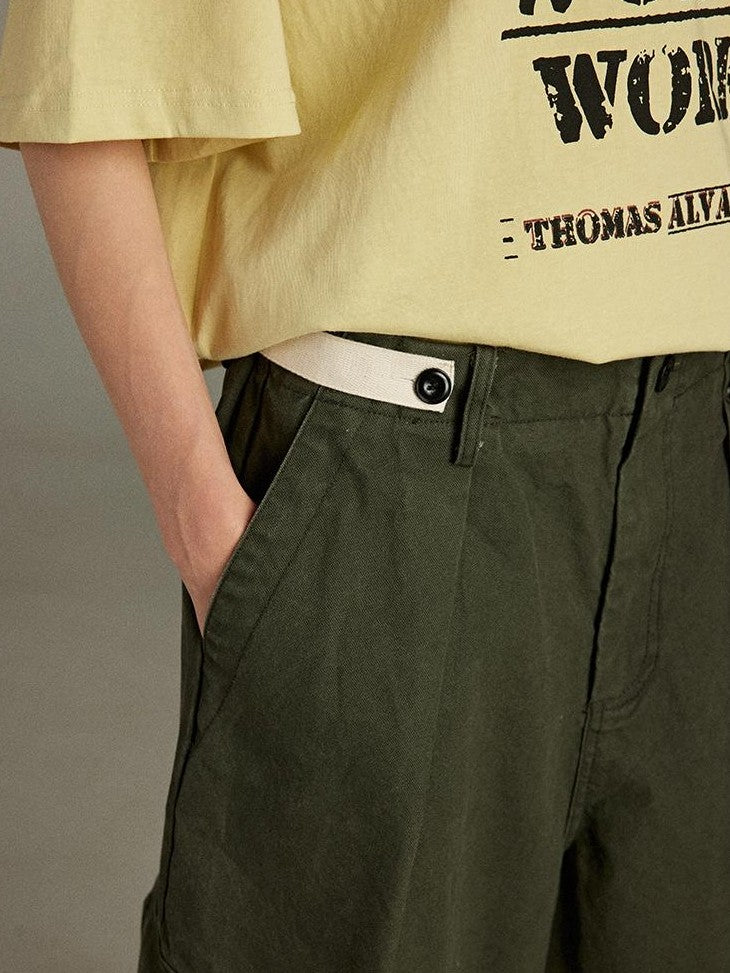 lulugray Retro Sport Large Pocket Cargo Print High Waisted Loose Women&