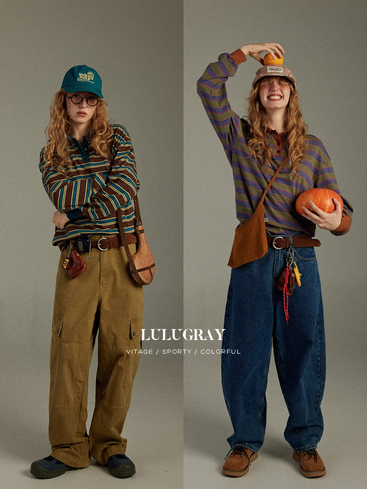 lulugray Striped Colorblock Patchwork Polo Collar Women&