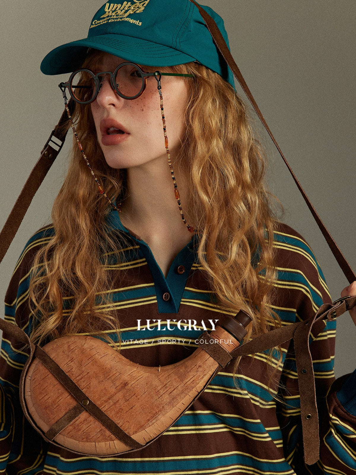 lulugray Striped Colorblock Patchwork Polo Collar Women&