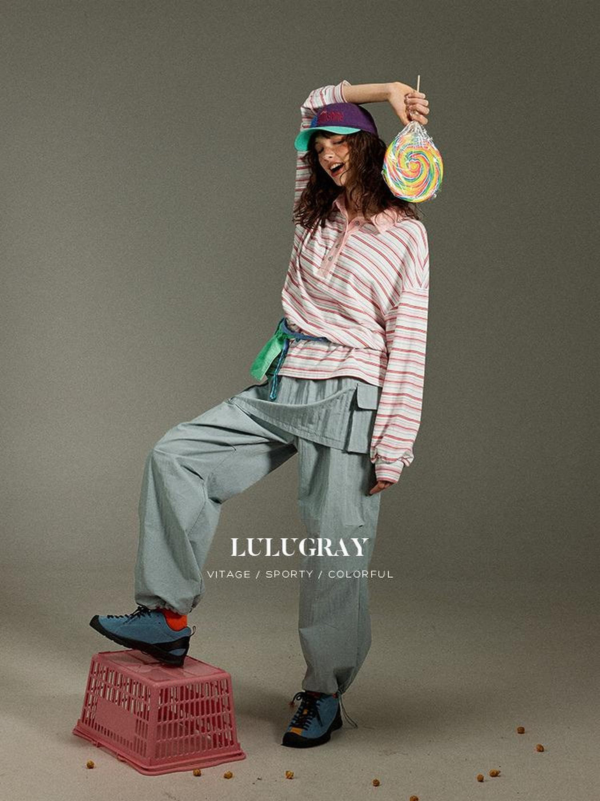 lulugray Striped Contrast Patchwork Printed Henley Women&