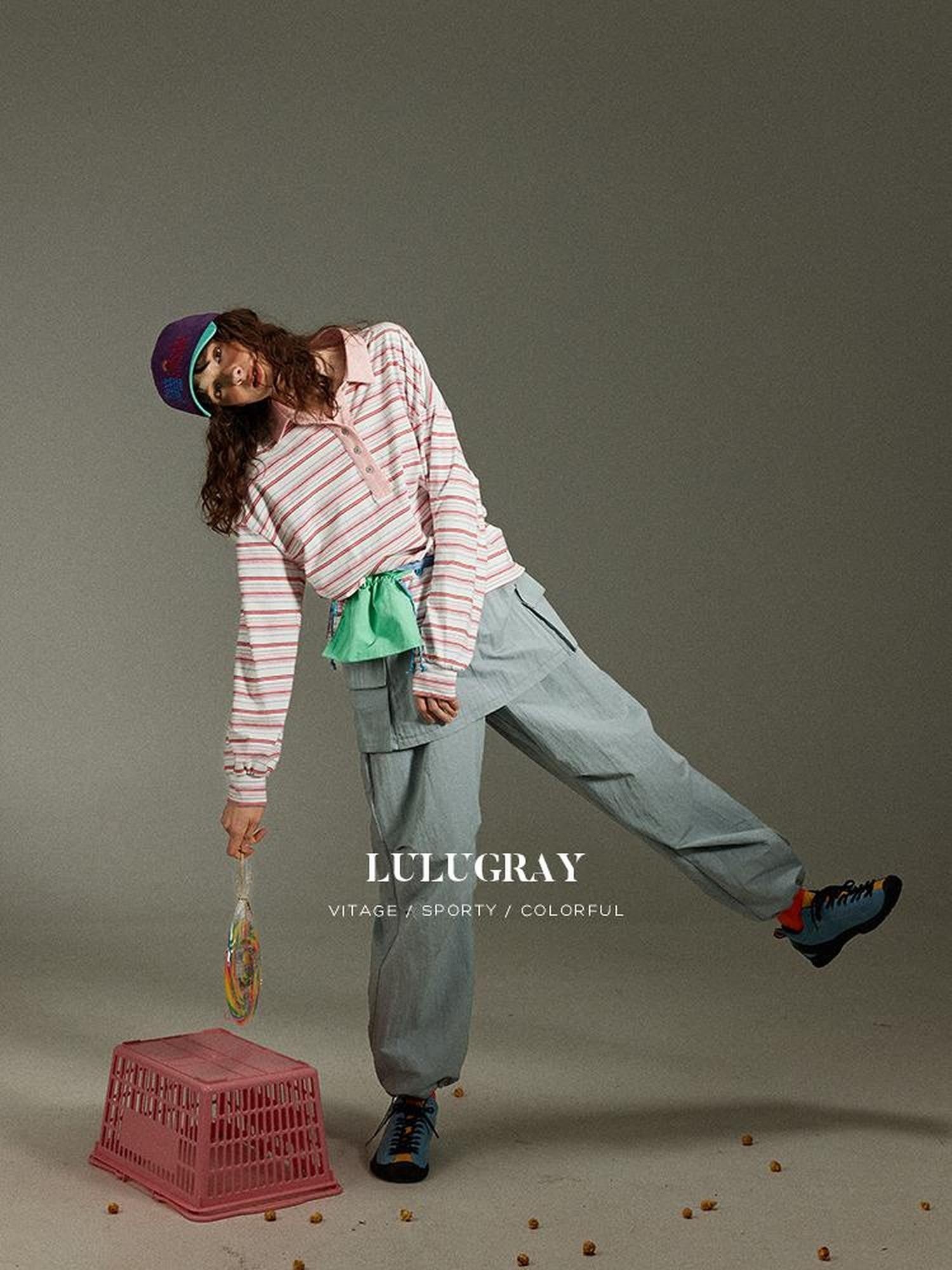 lulugray Striped Contrast Patchwork Printed Henley Women&