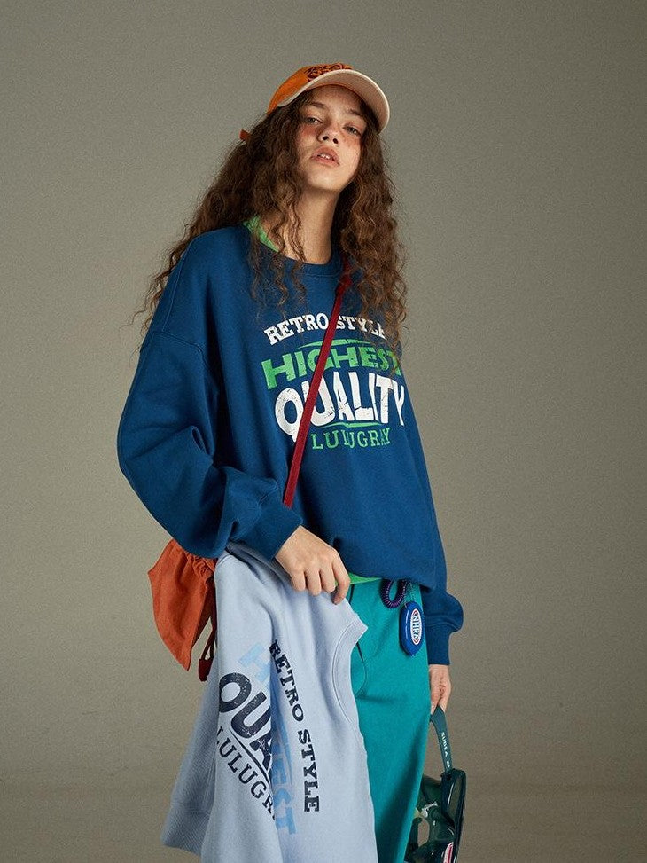 lulugray Two Tone Letter Print Vintage Loose Women&