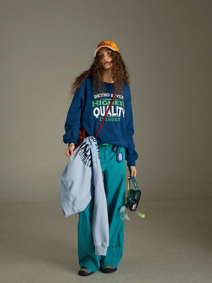 lulugray Two Tone Letter Print Vintage Loose Women&