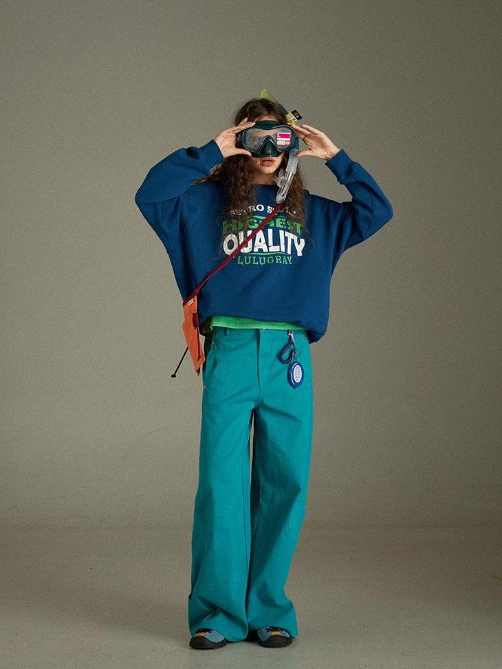 lulugray Two Tone Letter Print Vintage Loose Women&