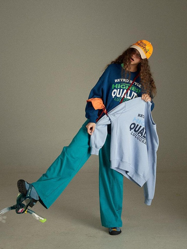 lulugray Two Tone Letter Print Vintage Loose Women&