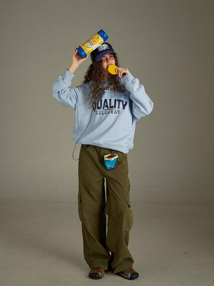 lulugray Two Tone Letter Print Vintage Loose Women&