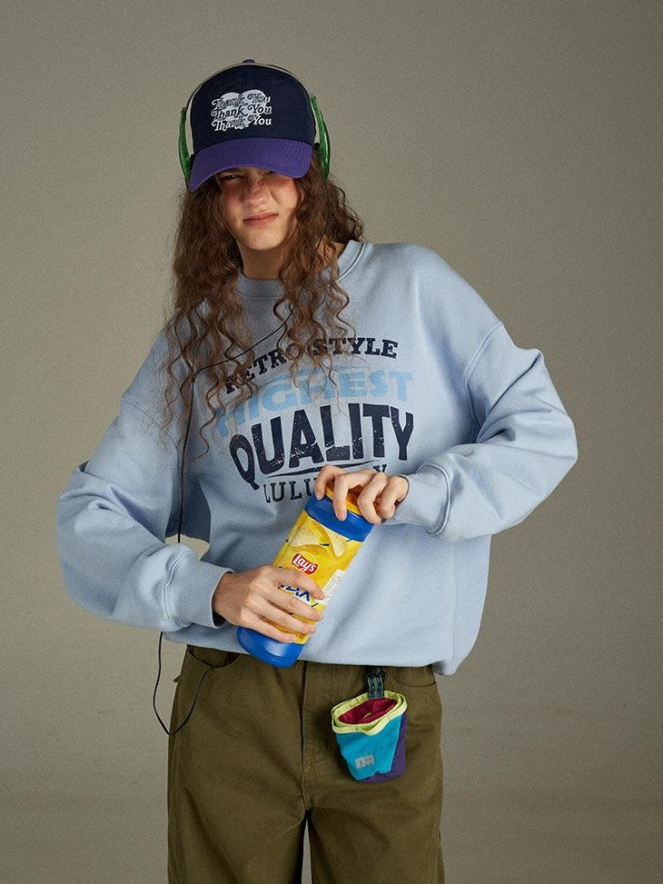 lulugray Two Tone Letter Print Vintage Loose Women&