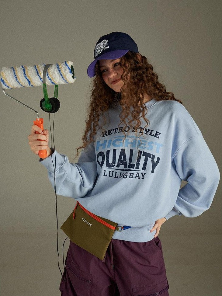lulugray Two Tone Letter Print Vintage Loose Women&