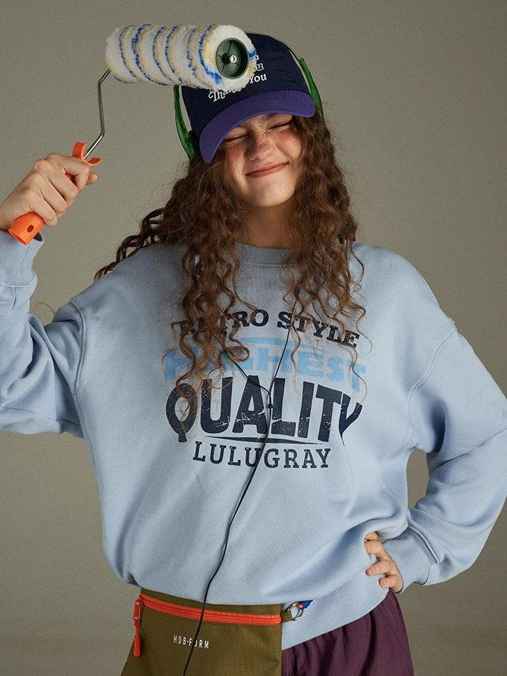 lulugray Two Tone Letter Print Vintage Loose Women&