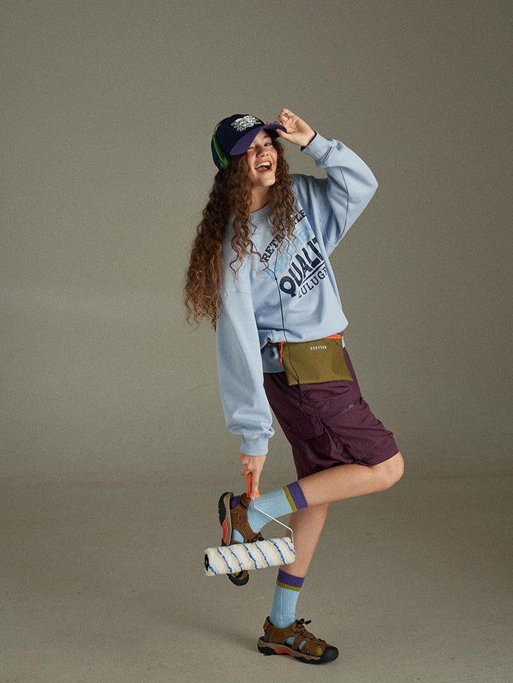 lulugray Two Tone Letter Print Vintage Loose Women&