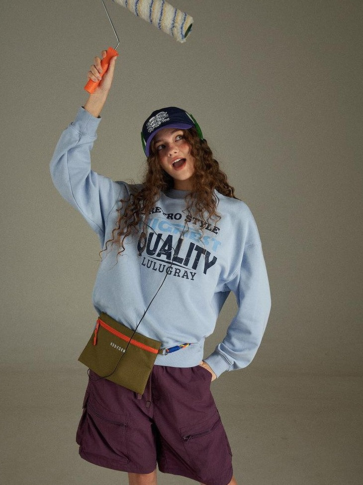 lulugray Two Tone Letter Print Vintage Loose Women&