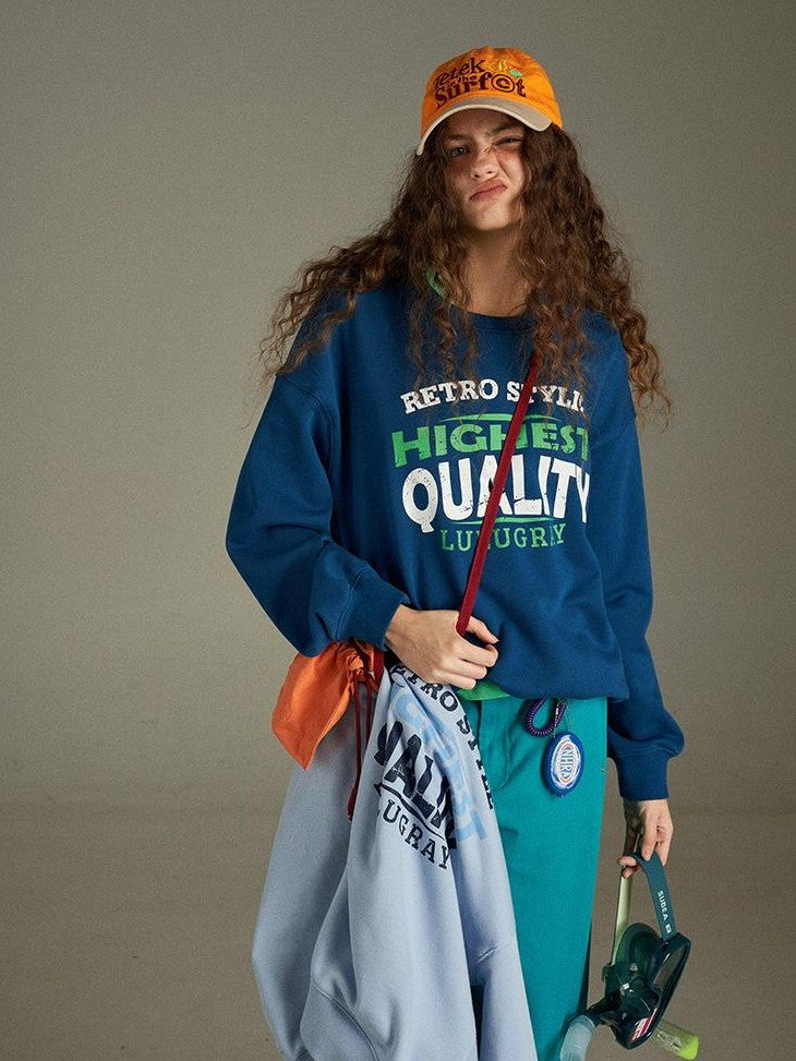 lulugray Two Tone Letter Print Vintage Loose Women&