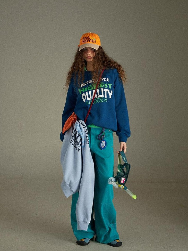 lulugray Two Tone Letter Print Vintage Loose Women&