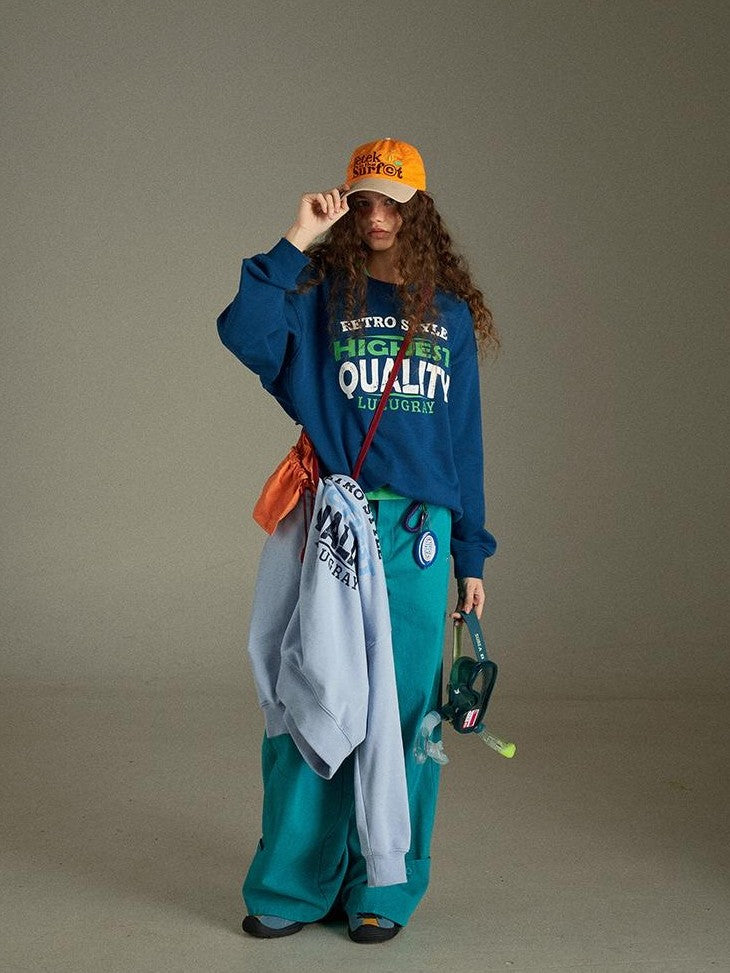 lulugray Two Tone Letter Print Vintage Loose Women&
