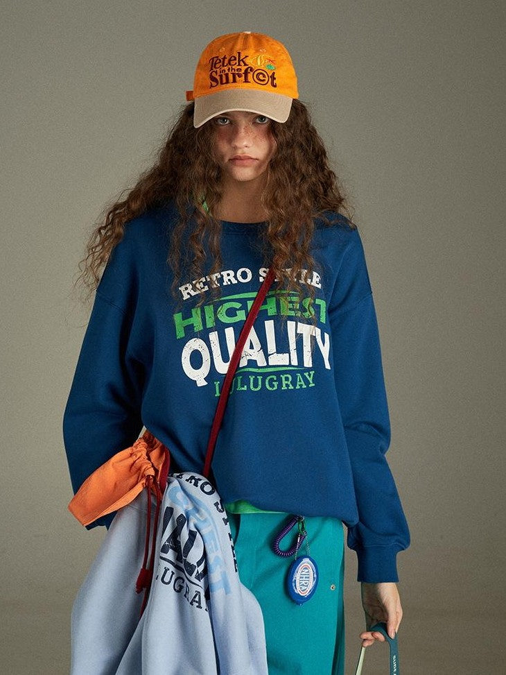 lulugray Two Tone Letter Print Vintage Loose Women&