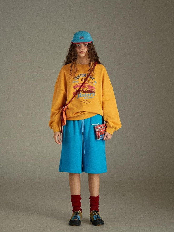 lulugray Vintage Blue Drawstring High Waist Wide Leg Pockets Loose Women&