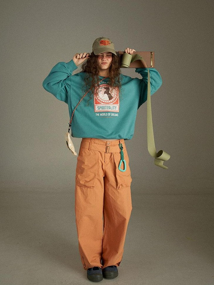 lulugray Vintage Cargo Pocket High Waist Relaxed Women&