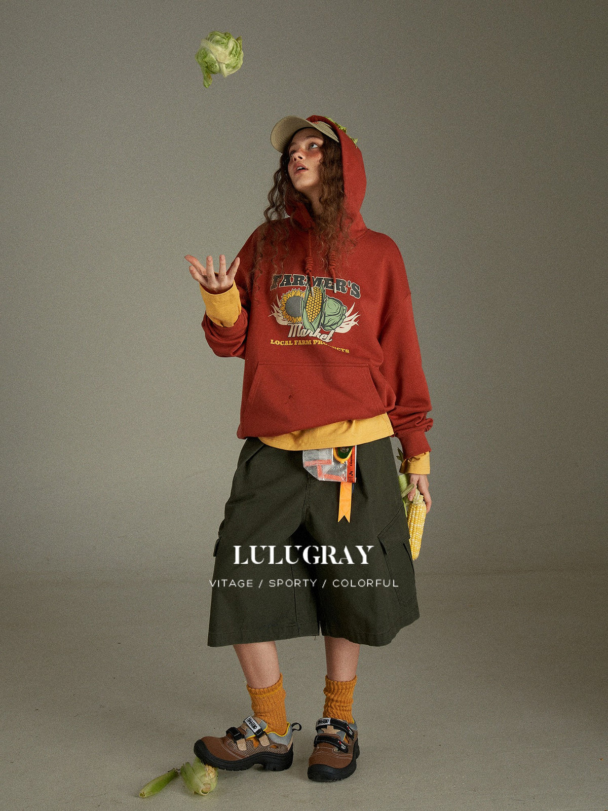 lulugray Vintage Cargo Pocket High Waist Wide Straight Women&