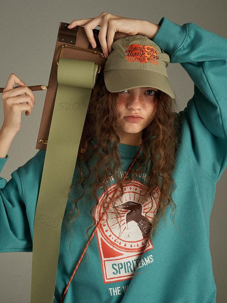 lulugray Vintage Cartoon Print Raglan Crewneck Loose Fit Women&