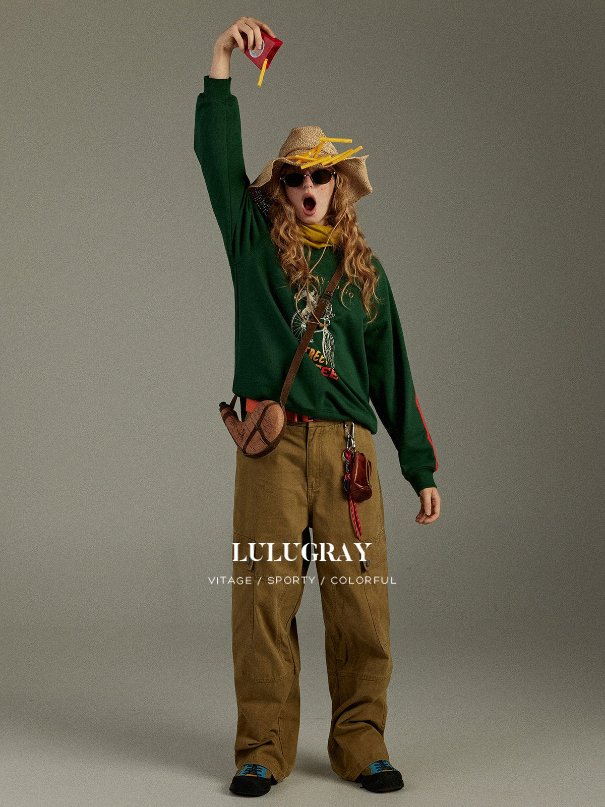 lulugray Vintage Contrast Tape Printed Relaxed Women&