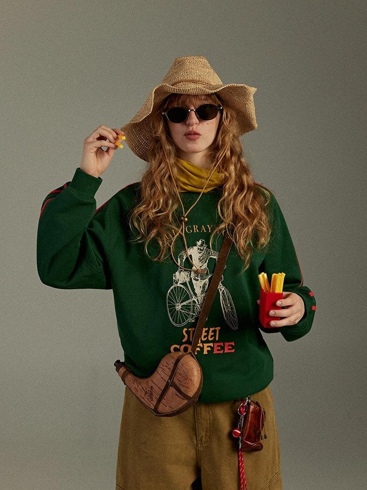 lulugray Vintage Contrast Tape Printed Relaxed Women&
