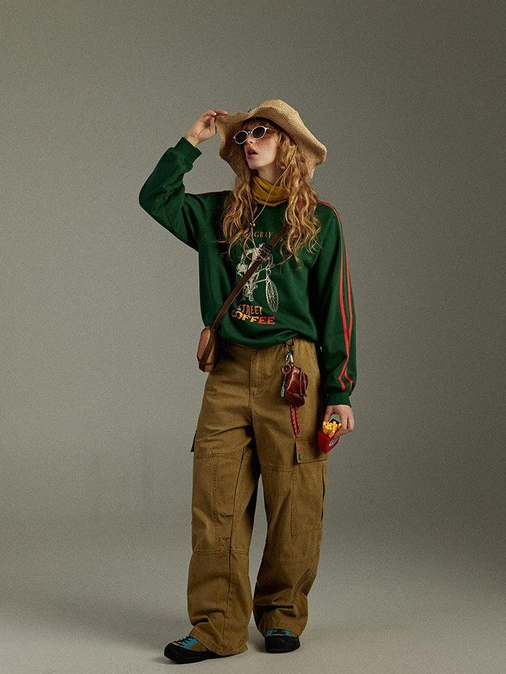 lulugray Vintage Contrast Tape Printed Relaxed Women&