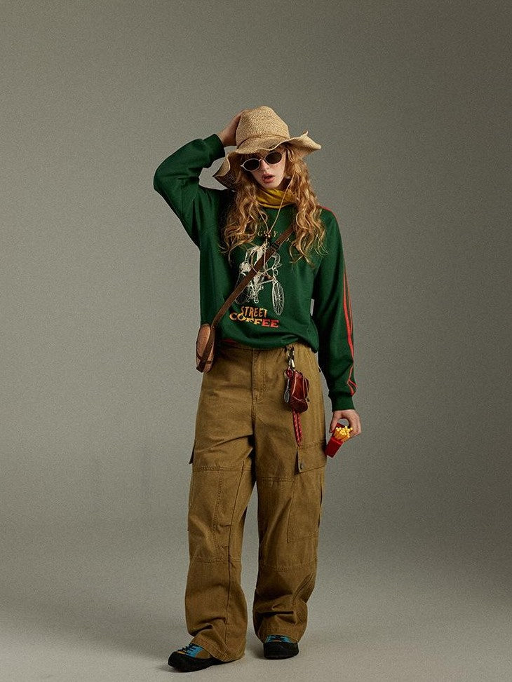 lulugray Vintage Contrast Tape Printed Relaxed Women&