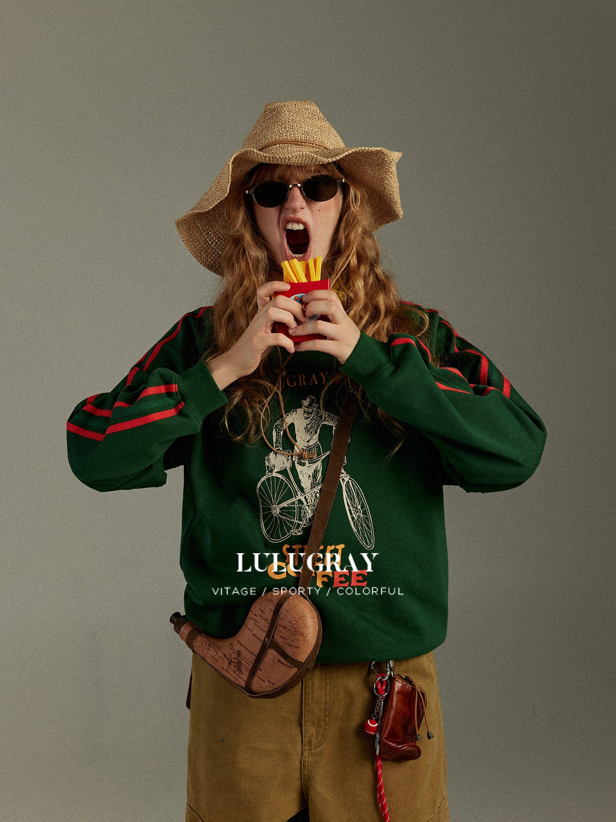 lulugray Vintage Contrast Tape Printed Relaxed Women&
