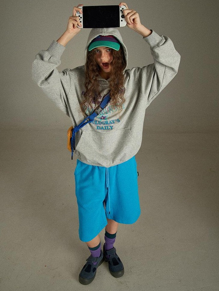lulugray Vintage Gray Letter Print Relaxed Women&