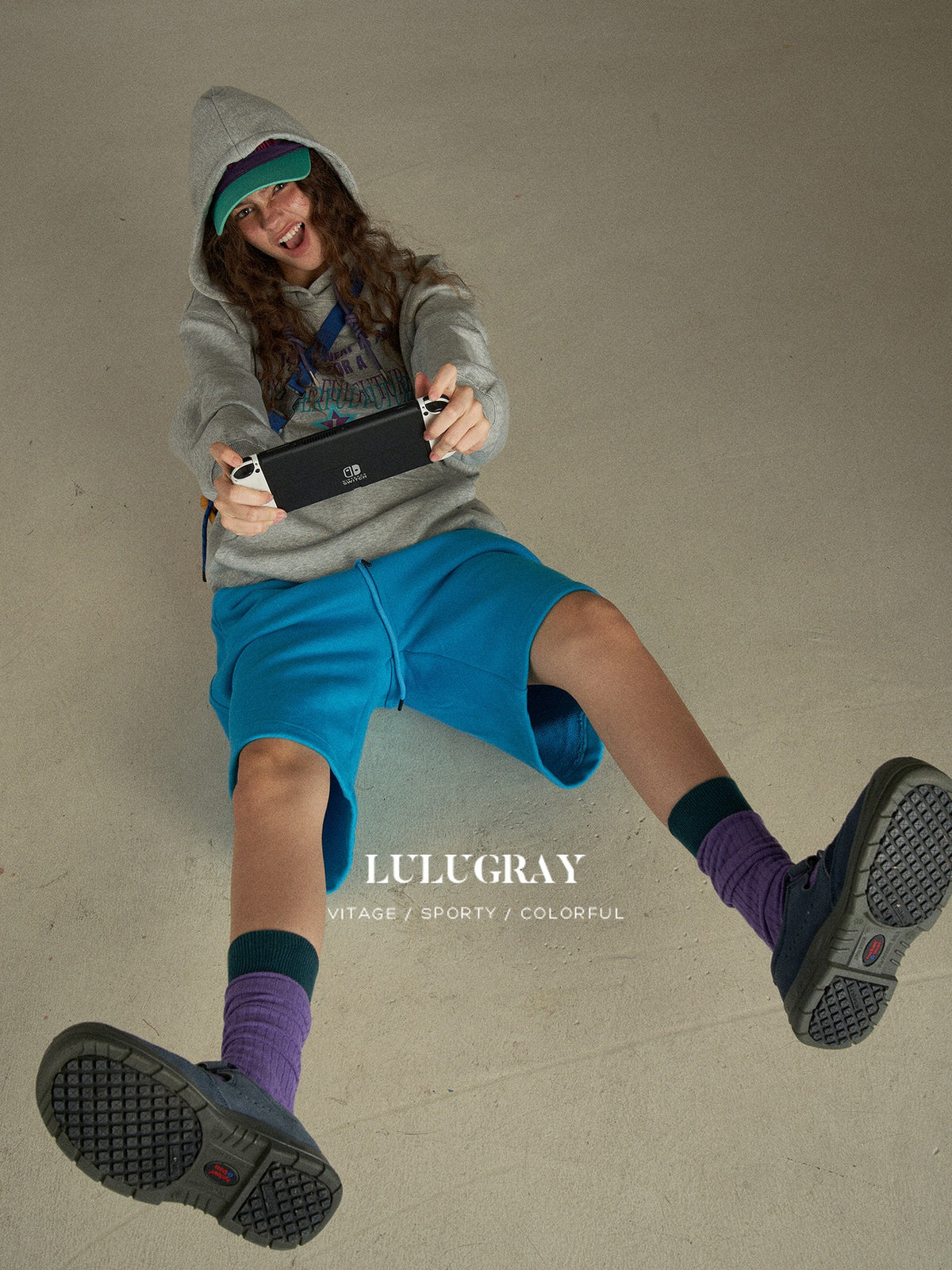 lulugray Vintage Gray Letter Print Relaxed Women&