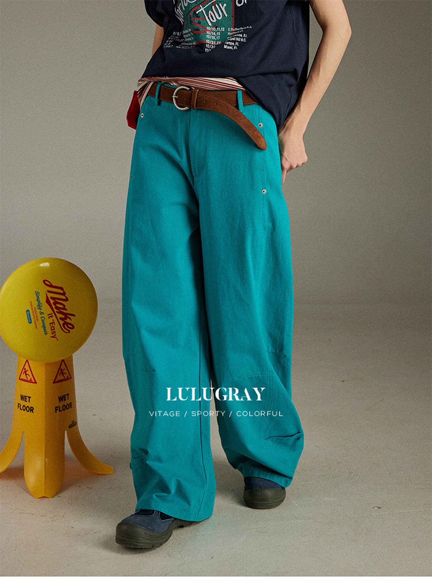 lulugray Vintage High Waist Cargo Pockets Loose Floor Length Women&