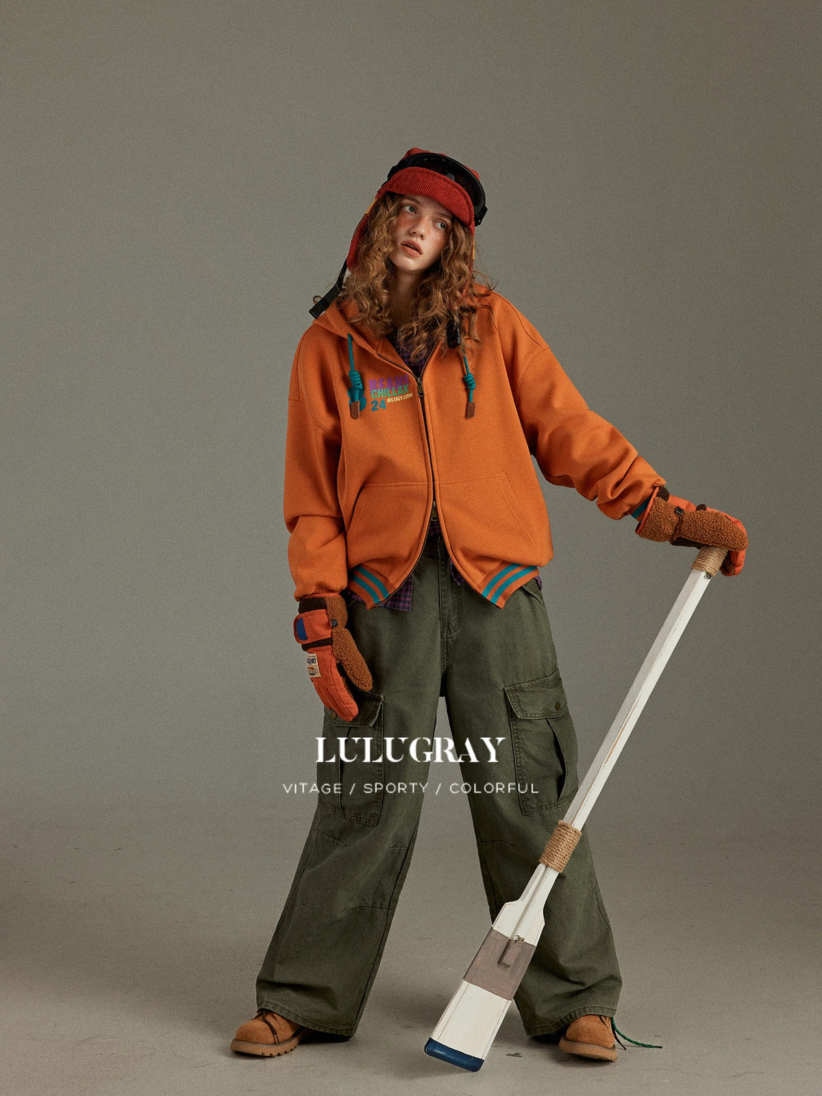 lulugray Vintage Letter Print Fleece Lined Women&