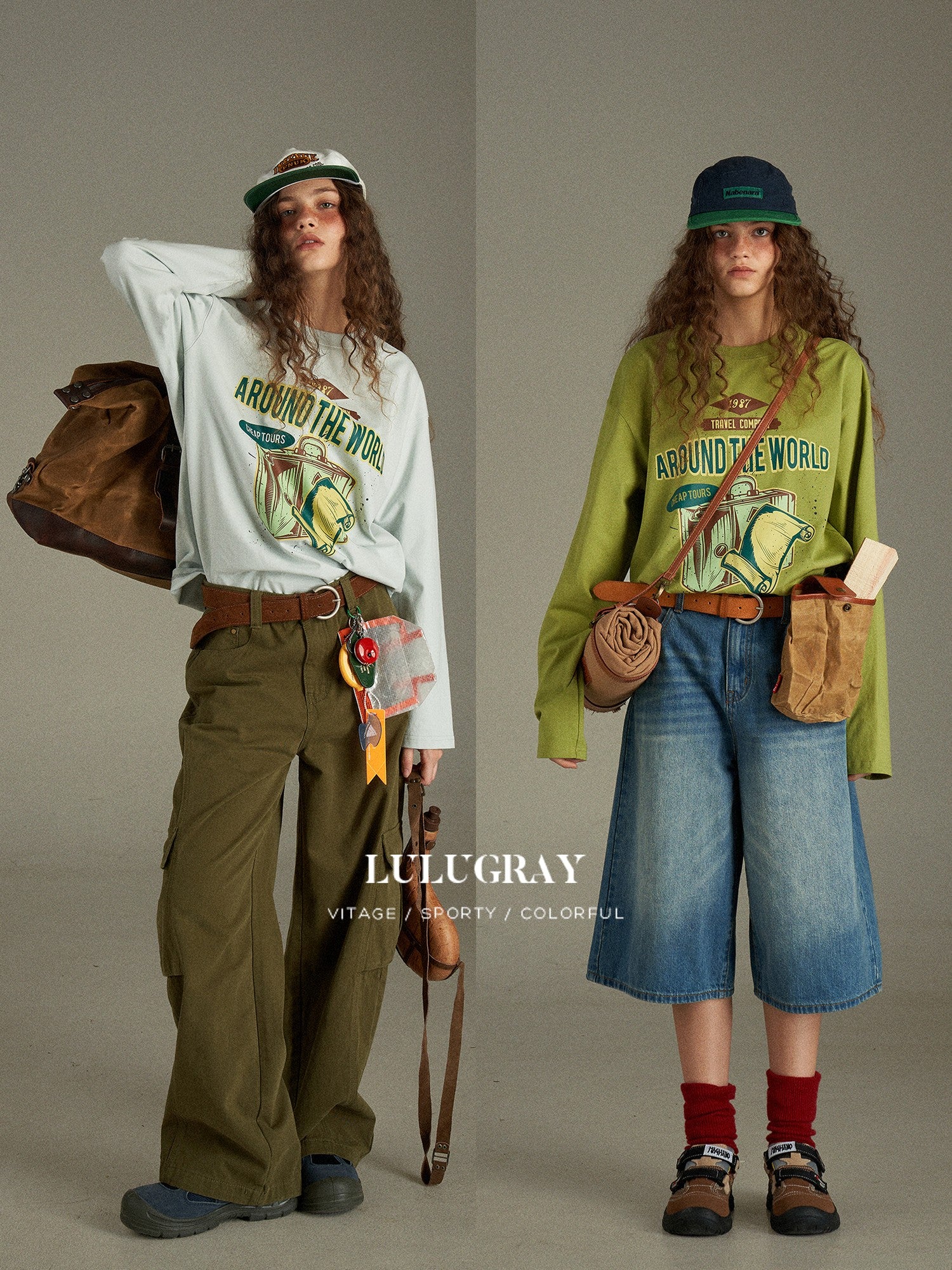 lulugray Vintage Letter Print Loose Crewneck Pullover Women&