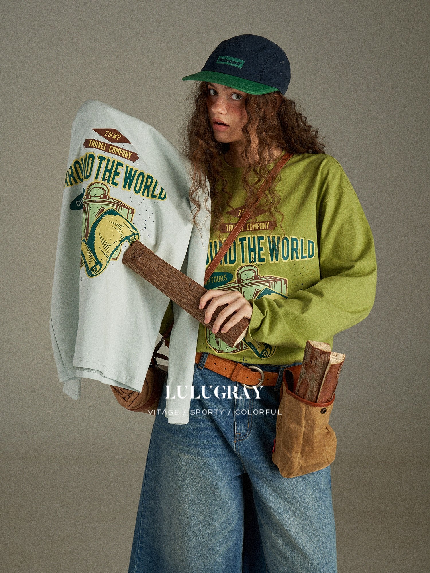 lulugray Vintage Letter Print Loose Crewneck Pullover Women&