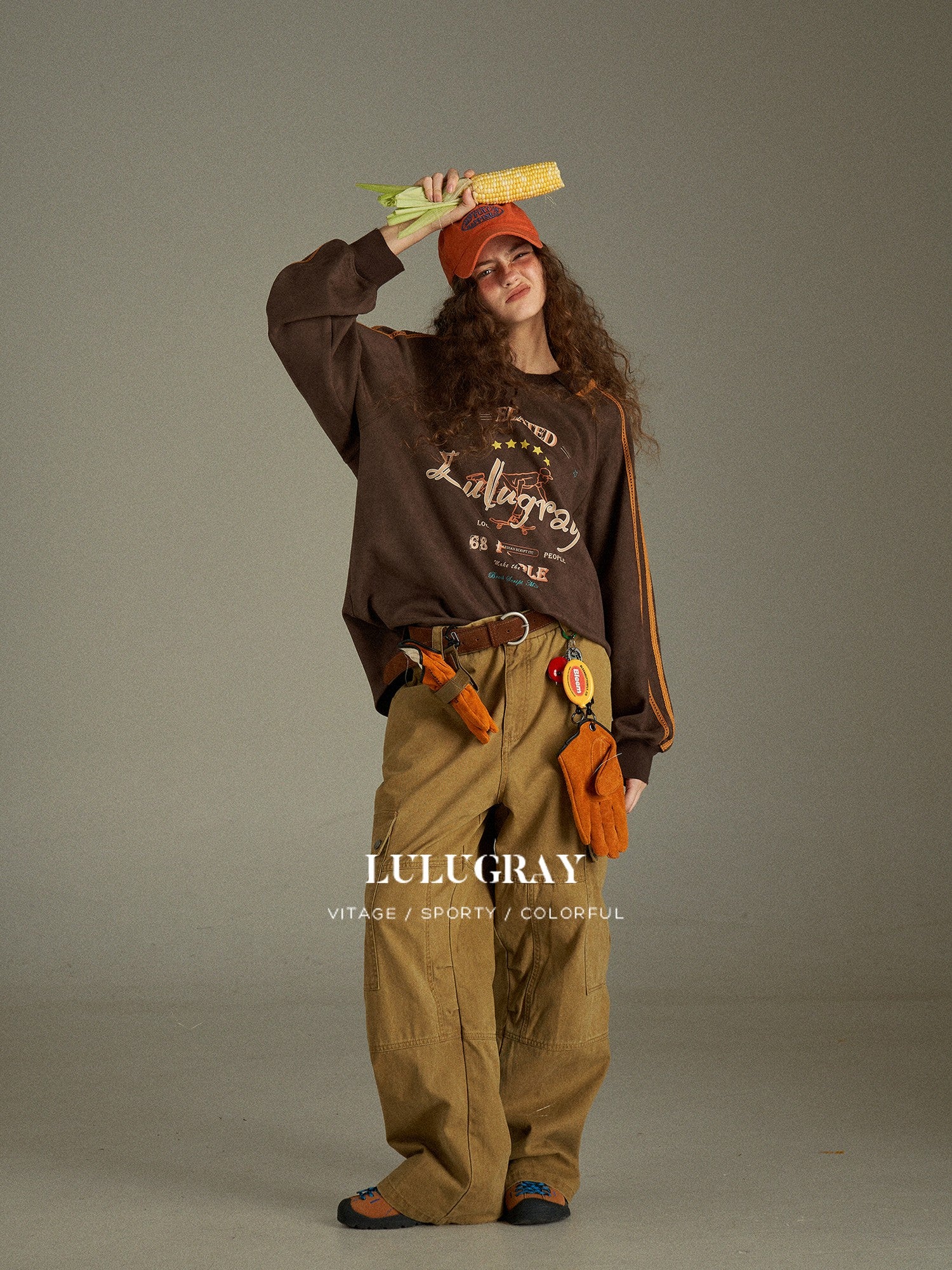 lulugray Vintage Letter Print V-neck Oversized Women&