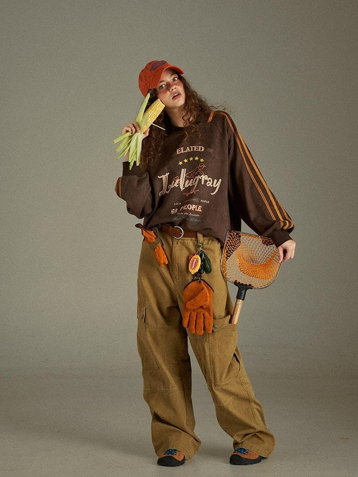 lulugray Vintage Letter Print V-neck Oversized Women&