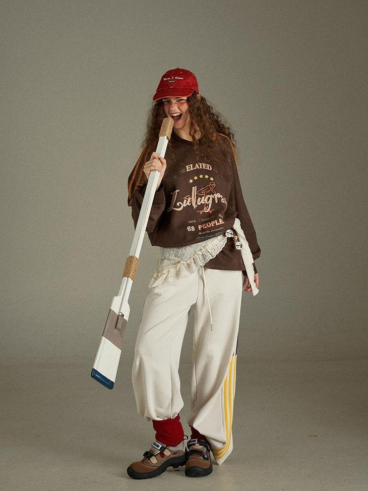 lulugray Vintage Letter Print V-neck Oversized Women&
