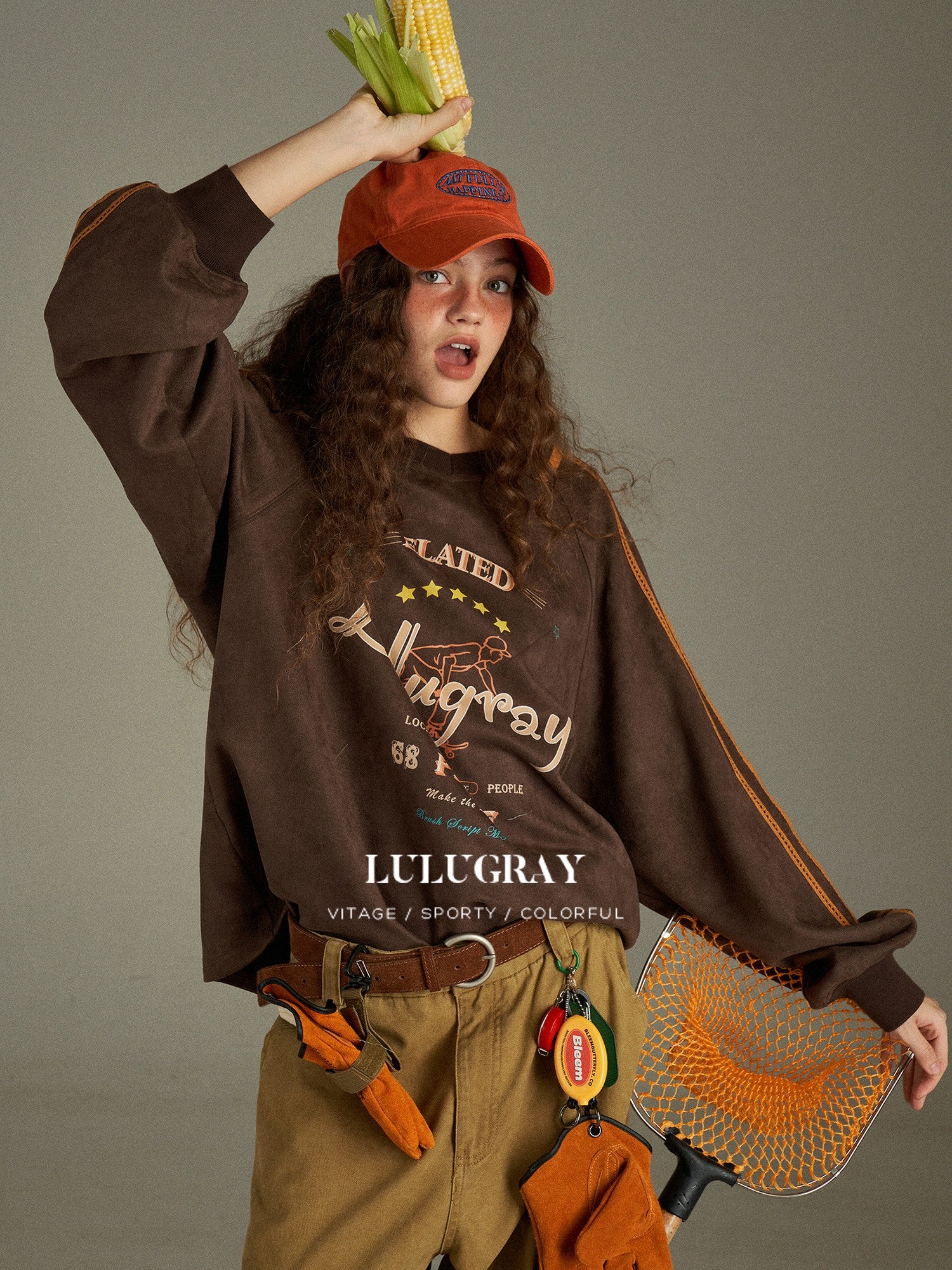 lulugray Vintage Letter Print V-neck Oversized Women&