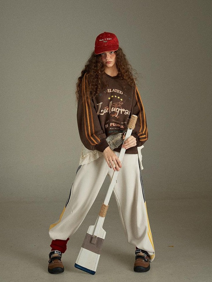 lulugray Vintage Letter Print V-neck Oversized Women&
