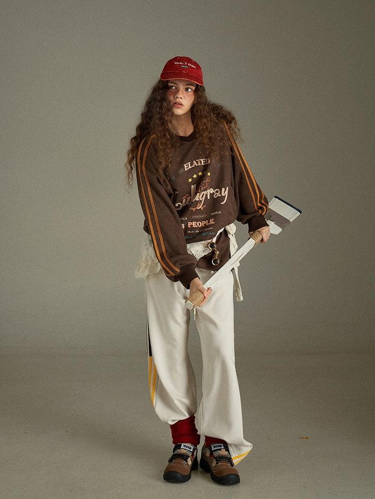 lulugray Vintage Letter Print V-neck Oversized Women&
